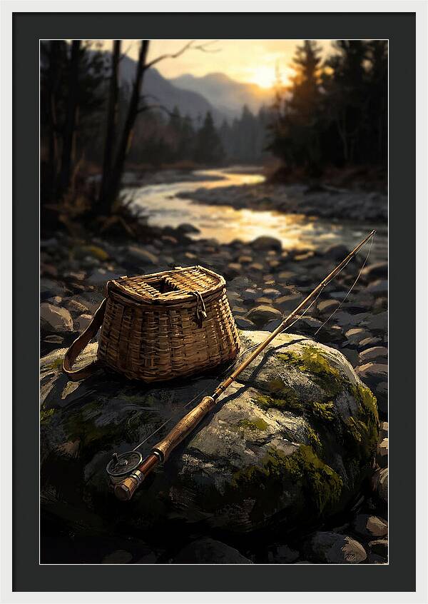 Old Fishing Creel And Fly Rod