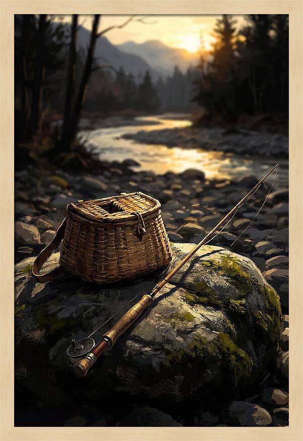 Old Fishing Creel And Fly Rod