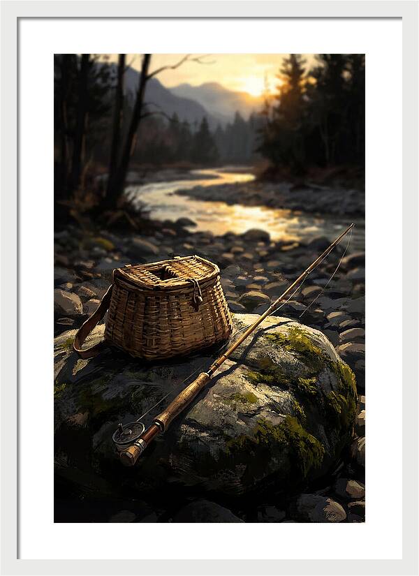 Old Fishing Creel And Fly Rod