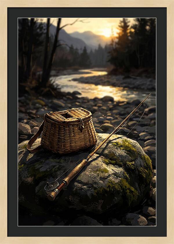 Old Fishing Creel And Fly Rod