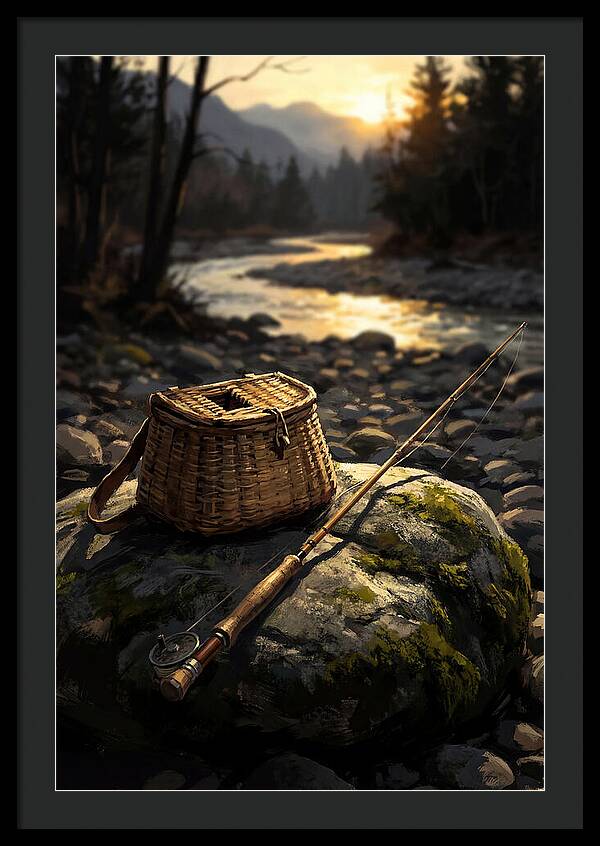 Old Fishing Creel And Fly Rod