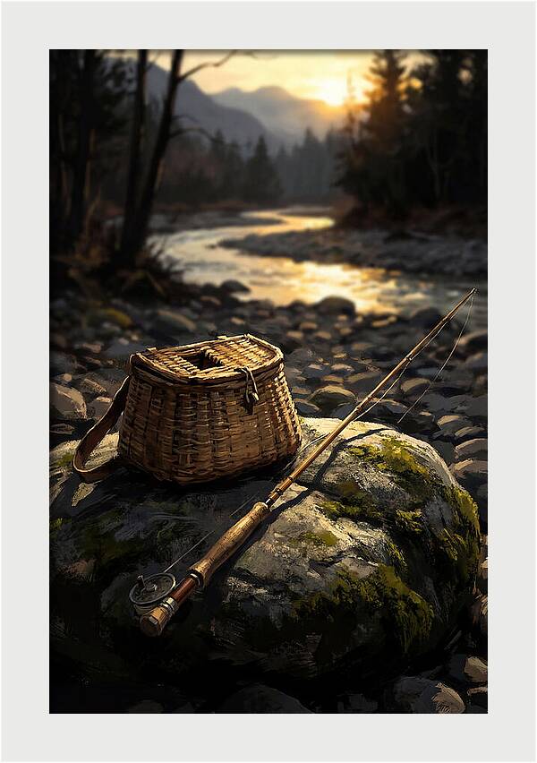 Old Fishing Creel And Fly Rod