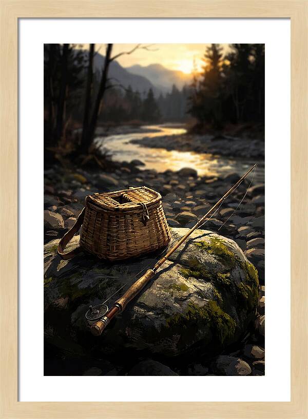 Old Fishing Creel And Fly Rod