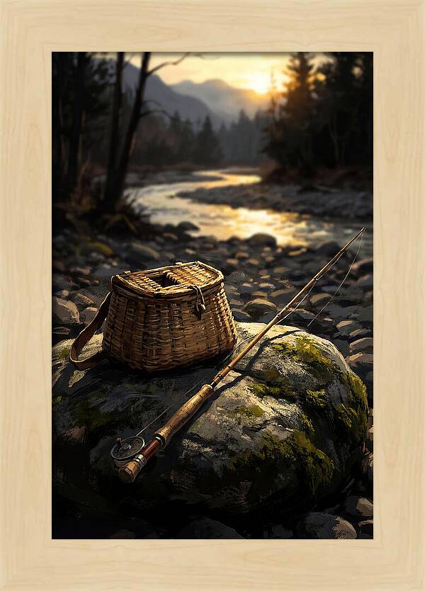 Old Fishing Creel And Fly Rod