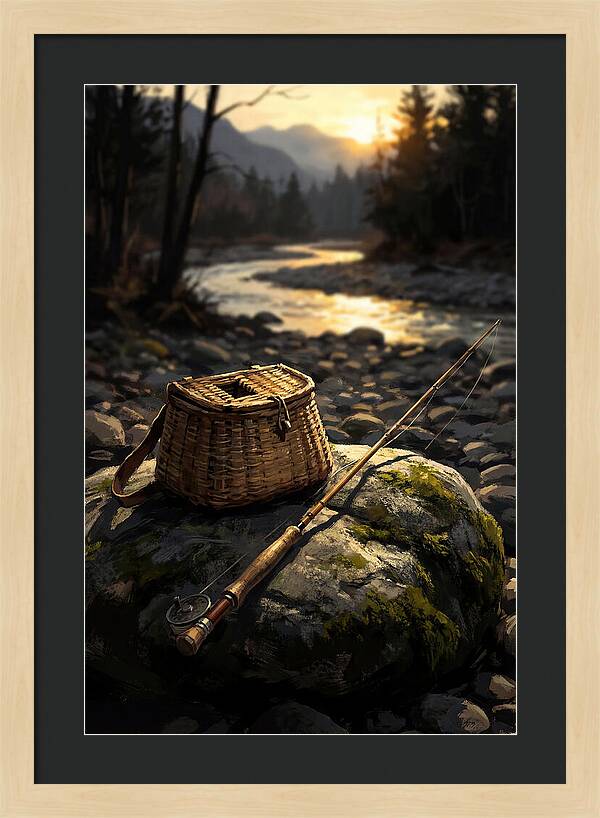 Old Fishing Creel And Fly Rod