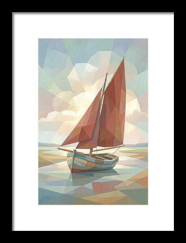 Old Fishing Smack With Rust Red Sail