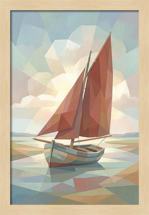 Old Fishing Smack With Rust Red Sail