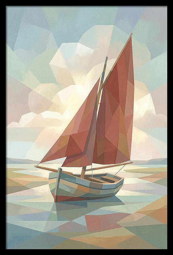 Old Fishing Smack With Rust Red Sail