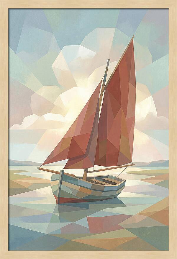 Old Fishing Smack With Rust Red Sail