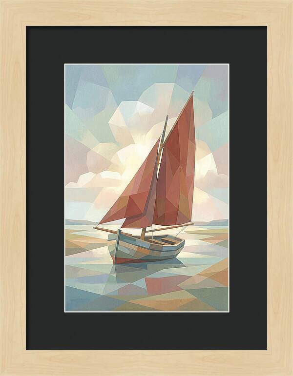 Old Fishing Smack With Rust Red Sail