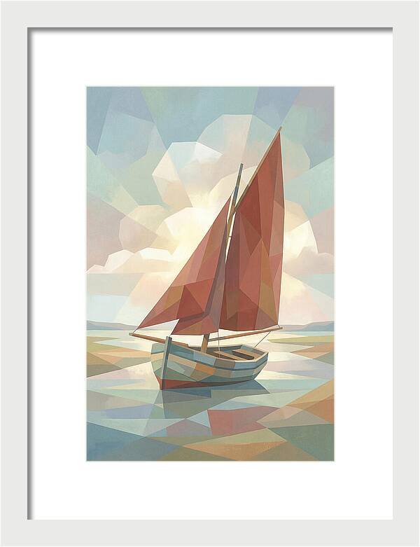 Old Fishing Smack With Rust Red Sail