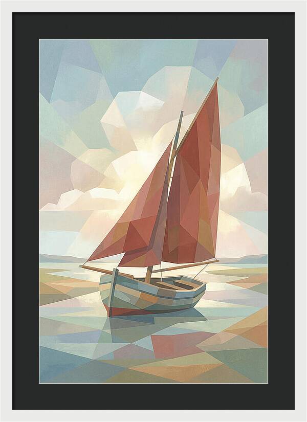 Old Fishing Smack With Rust Red Sail