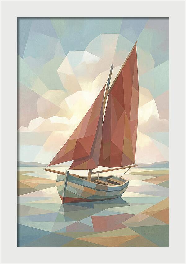 Old Fishing Smack With Rust Red Sail