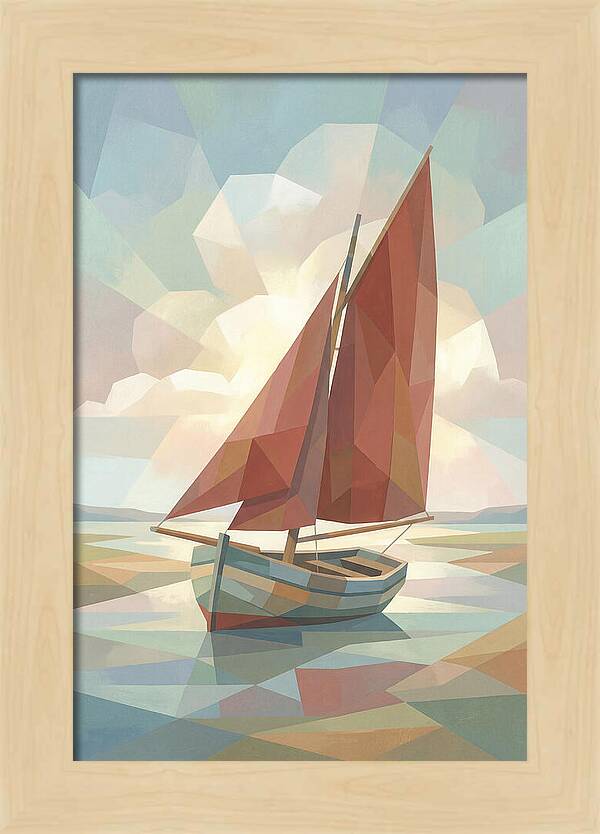Old Fishing Smack With Rust Red Sail