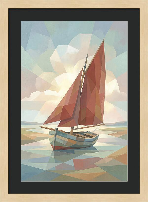 Old Fishing Smack With Rust Red Sail