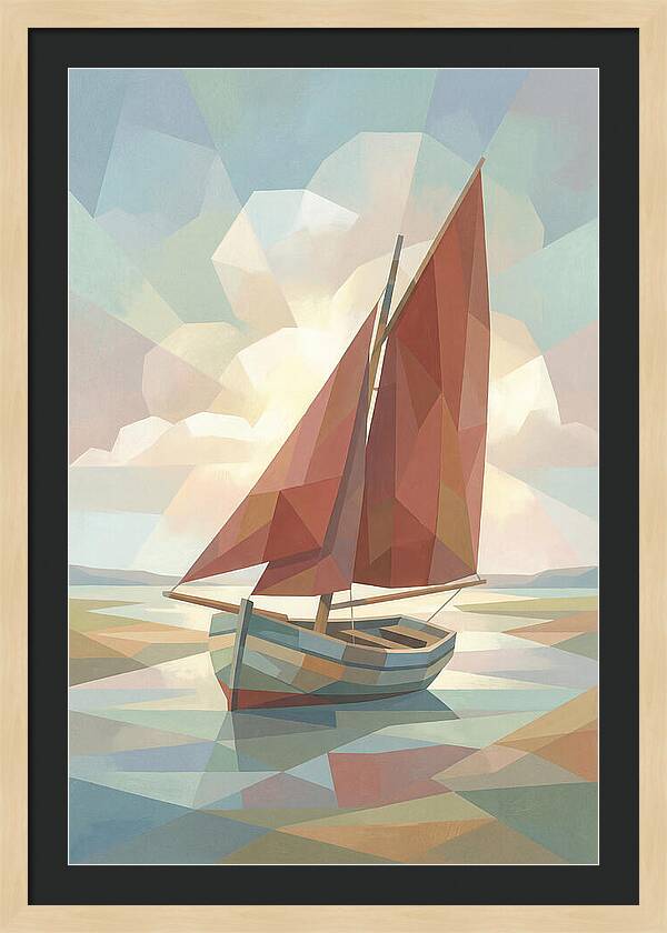Old Fishing Smack With Rust Red Sail