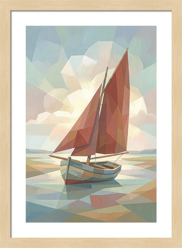 Old Fishing Smack With Rust Red Sail