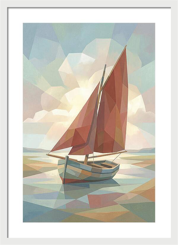 Old Fishing Smack With Rust Red Sail