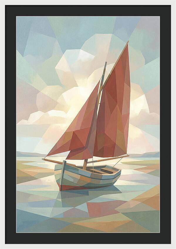 Old Fishing Smack With Rust Red Sail