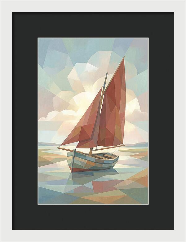 Old Fishing Smack With Rust Red Sail