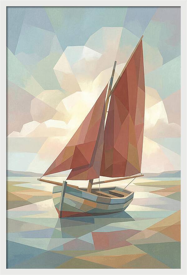Old Fishing Smack With Rust Red Sail