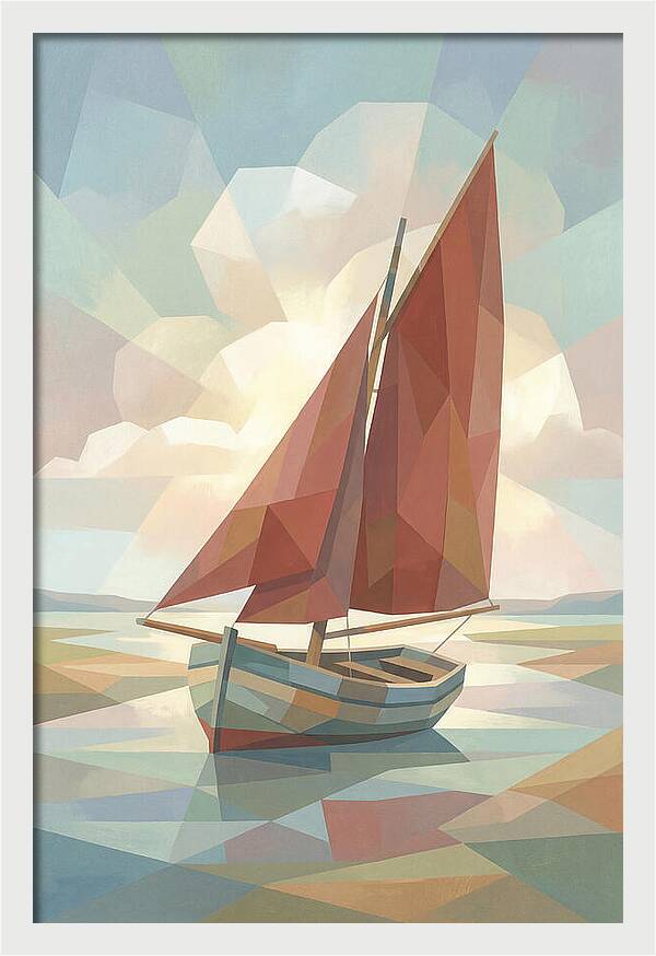 Old Fishing Smack With Rust Red Sail
