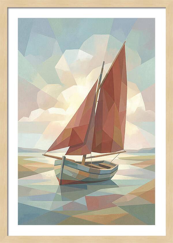 Old Fishing Smack With Rust Red Sail