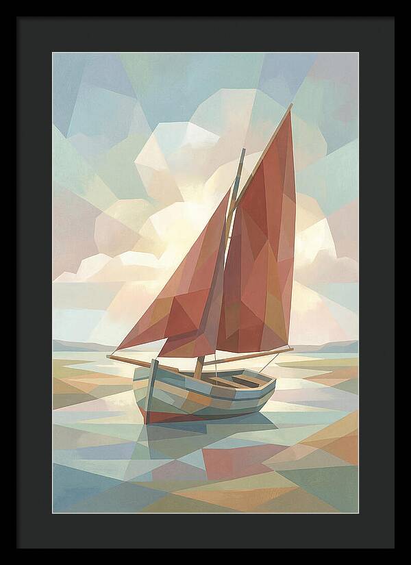 Old Fishing Smack With Rust Red Sail