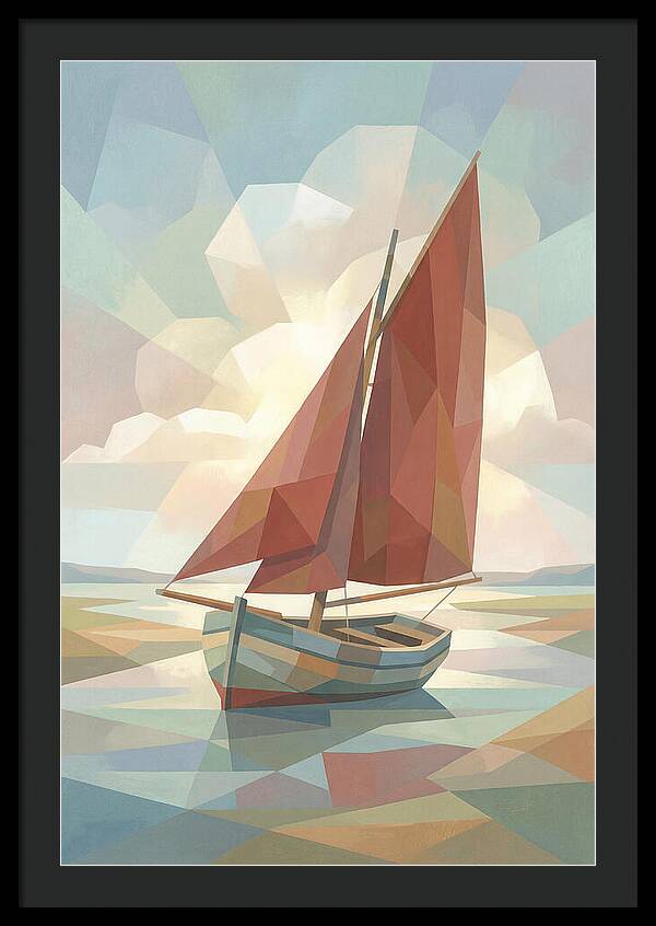 Old Fishing Smack With Rust Red Sail
