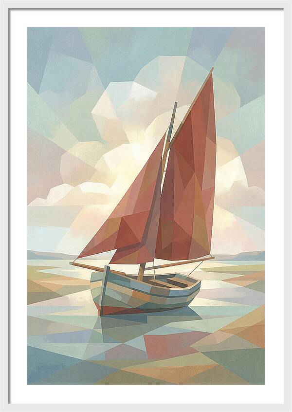 Old Fishing Smack With Rust Red Sail