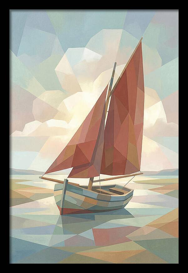 Old Fishing Smack With Rust Red Sail
