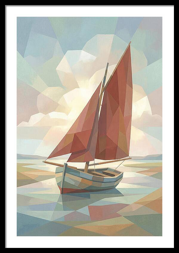 Old Fishing Smack With Rust Red Sail