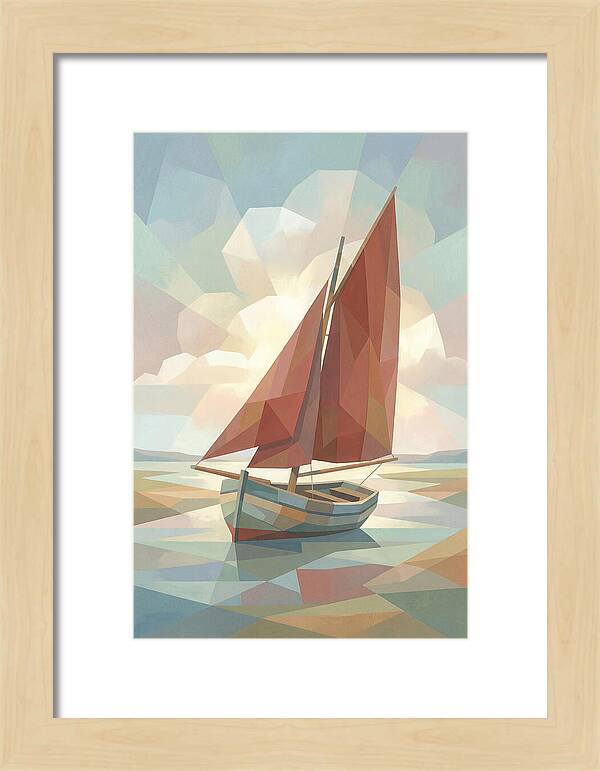 Old Fishing Smack With Rust Red Sail