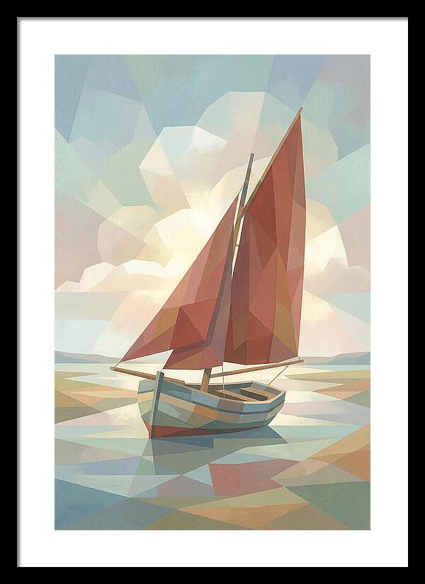 Old Fishing Smack With Rust Red Sail