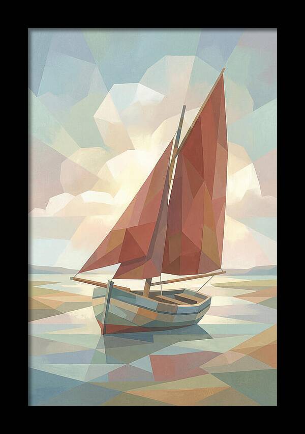 Old Fishing Smack With Rust Red Sail