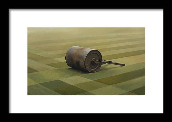 Old Garden Roller On Manicured Lawn