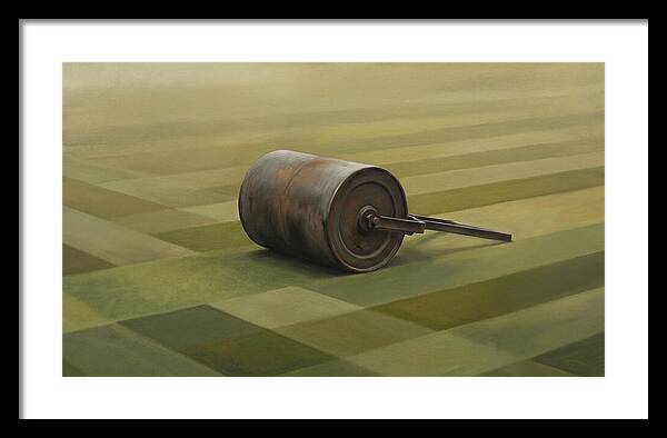 Old Garden Roller On Manicured Lawn