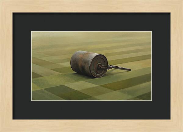 Old Garden Roller On Manicured Lawn