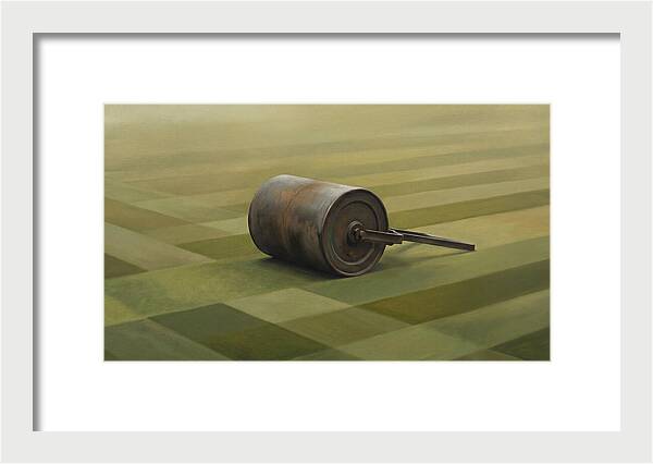 Old Garden Roller On Manicured Lawn