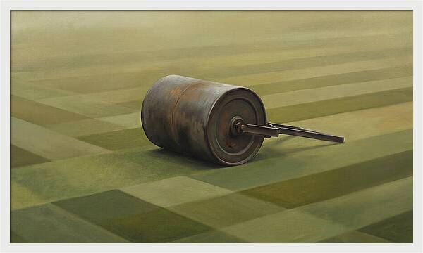 Old Garden Roller On Manicured Lawn