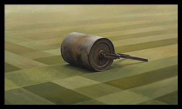 Old Garden Roller On Manicured Lawn