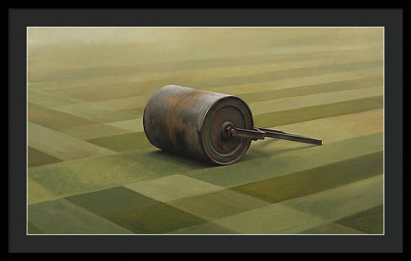 Old Garden Roller On Manicured Lawn