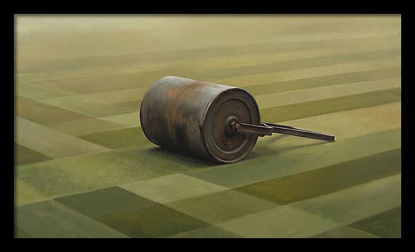 Old Garden Roller On Manicured Lawn