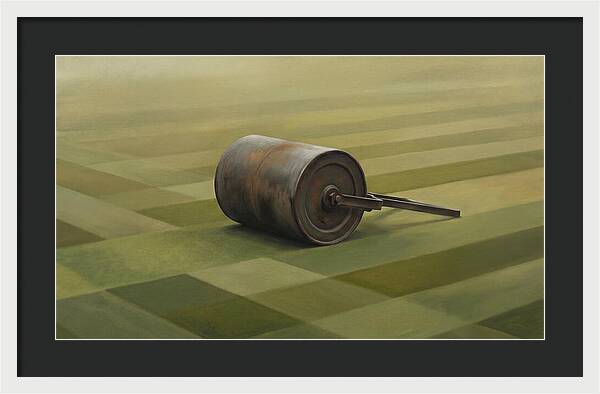 Old Garden Roller On Manicured Lawn