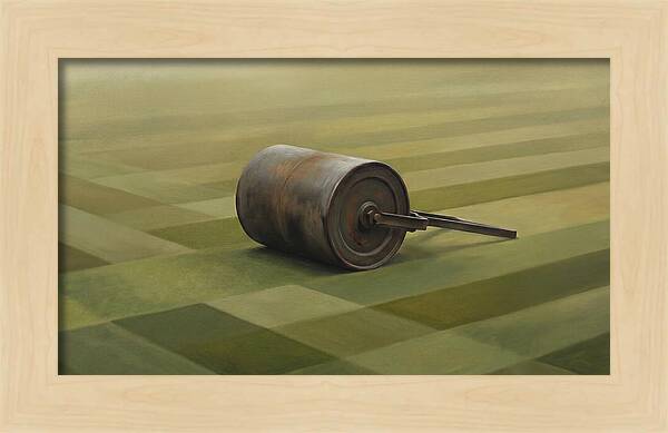 Old Garden Roller On Manicured Lawn