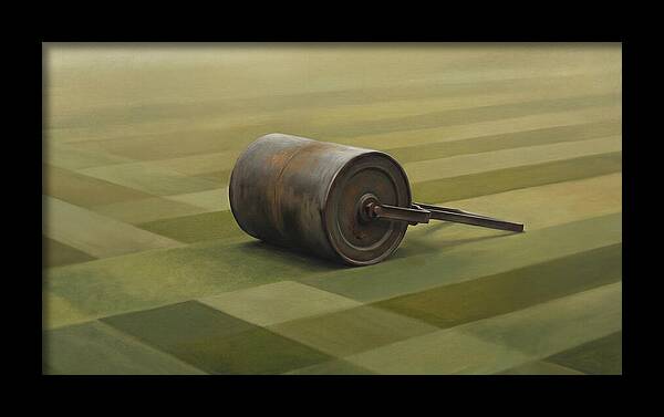 Old Garden Roller On Manicured Lawn