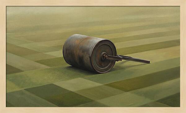 Old Garden Roller On Manicured Lawn