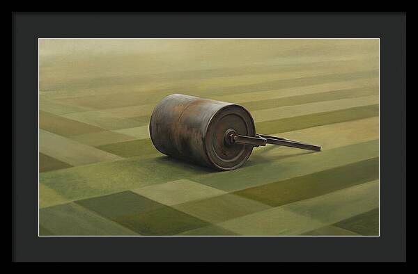 Old Garden Roller On Manicured Lawn