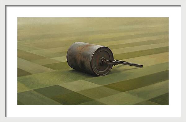 Old Garden Roller On Manicured Lawn