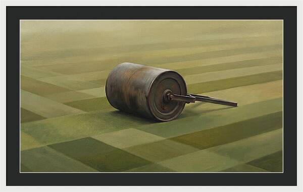 Old Garden Roller On Manicured Lawn